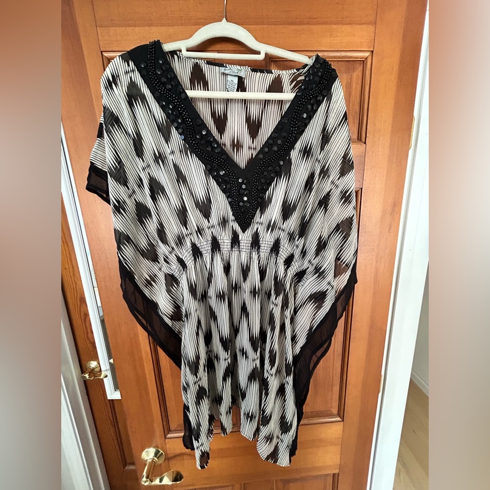 Jeweled sheer beach swim coverup